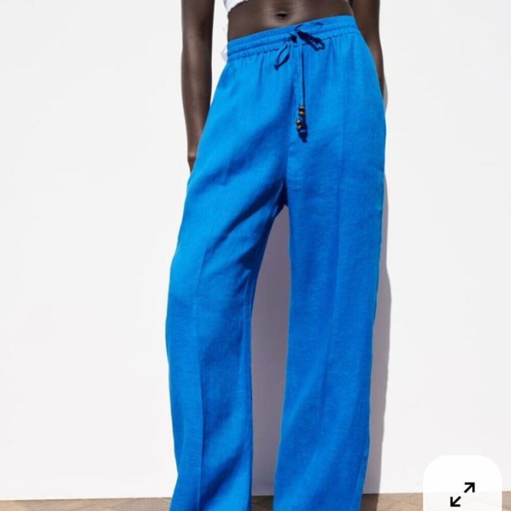 zara linen blue pants size xs NWT